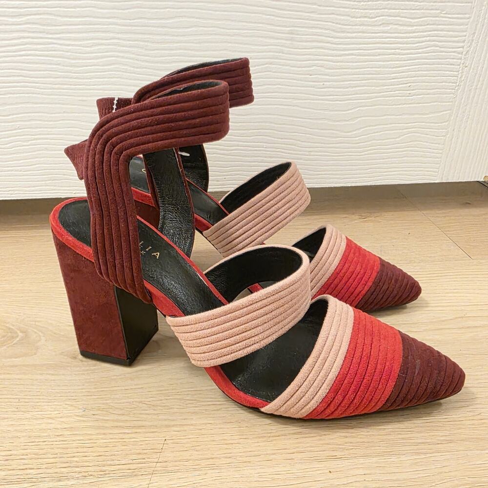 Anthropologie Cecelia New York Red Suede Colorblock Roxanne Heels - Picture 4 of 9